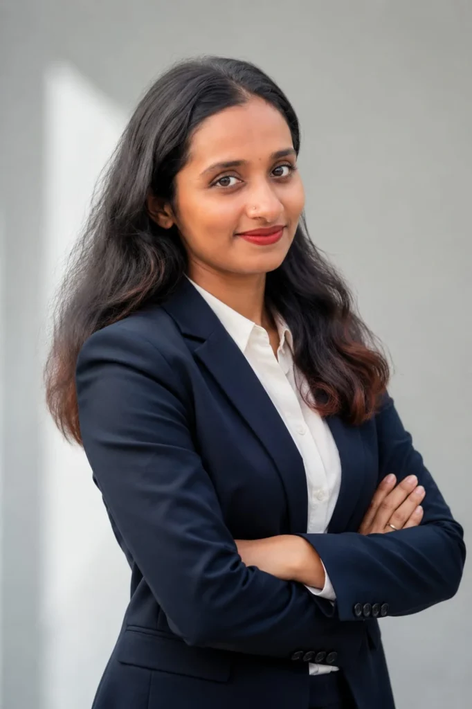 A professional freelance digital marketer in Koyilandy smiling in a dark blue blazer with arms crossed.